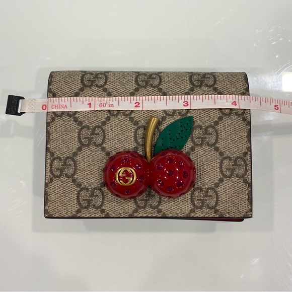 Gucci GG Supreme Monogram Cherry Embellished Card Case Wallet - Picture 13 of 16